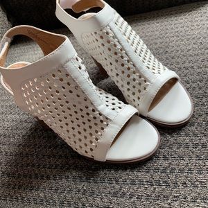 white chunky high heel sandles